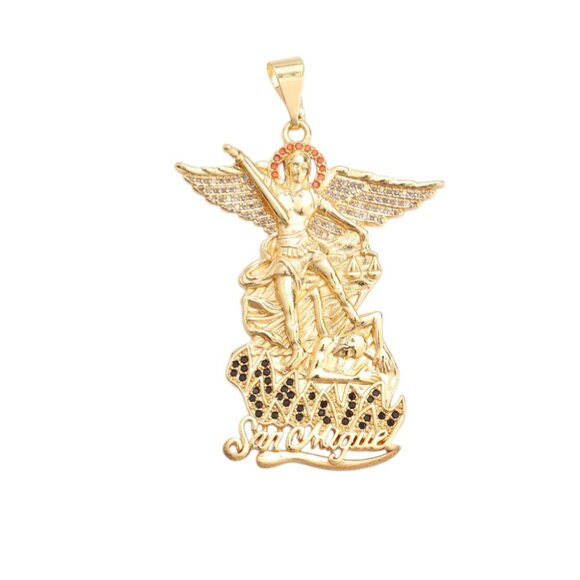 San Miguel St Michael Archangel Bling Crystal Pendant Figaro Link 18 Inch 4mm - Picture 4 of 4